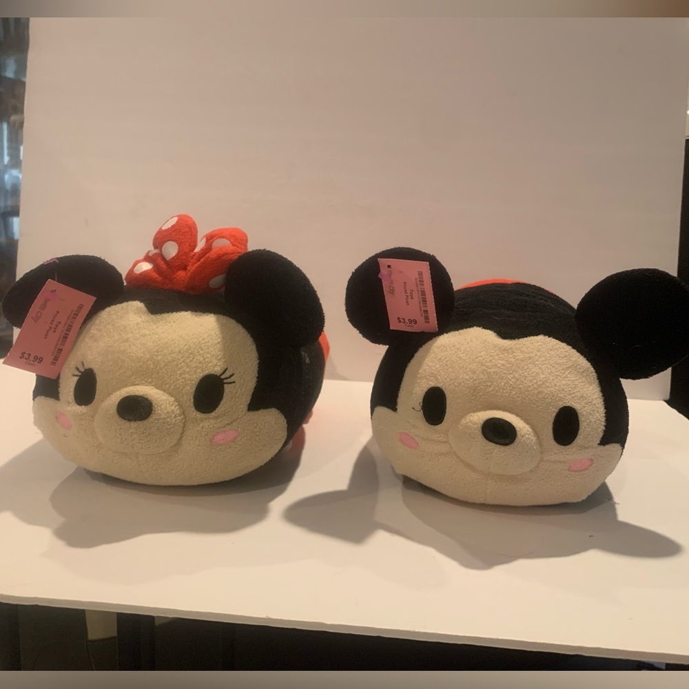 Pair Of 2 Disney Tsum Tsum Mickey & Minnie Mouse Plush 13" Long Stuffed Toys